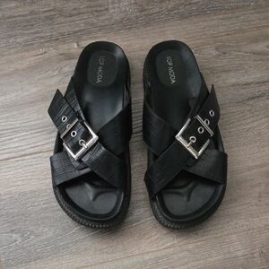 TOP Moda Black Croc-Embossed Sandals